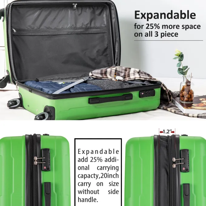 Silk & Salt HOIN 3pcs Lightweight Suitcase for 20/24/28 InchHardside LuggaSet with TSA Lock^ Hard Side Luggage