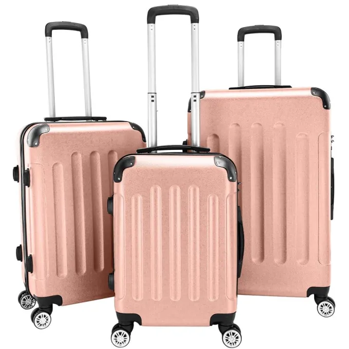 Silk & Salt LuggaSets for Women 3 Piece Hardshell Lightweight LuggaSets with Spinner Wheels and Lock ABS Rolling Trolley Travel Suitcases Bags Rose Gold^ Hard Side Luggage