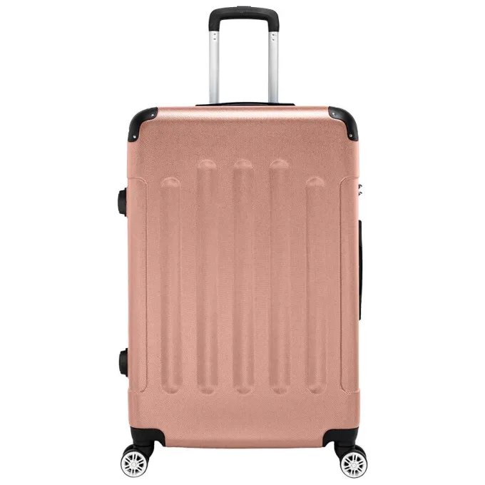 Silk & Salt LuggaSets for Women 3 Piece Hardshell Lightweight LuggaSets with Spinner Wheels and Lock ABS Rolling Trolley Travel Suitcases Bags Rose Gold^ Hard Side Luggage