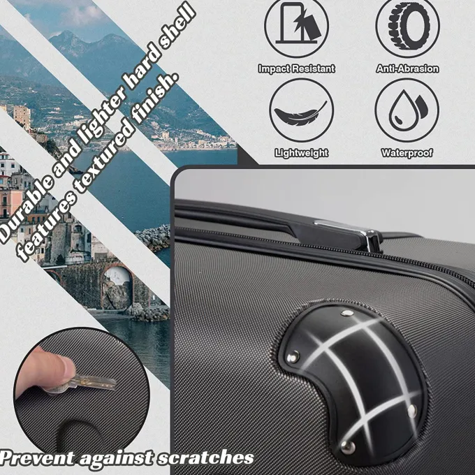 Silk & Salt Jaxpety 3 Pcs LuggaSet Hard Shell ABS Travel Trolley Rolling Suitcase Coded Lock^ Checked Luggage