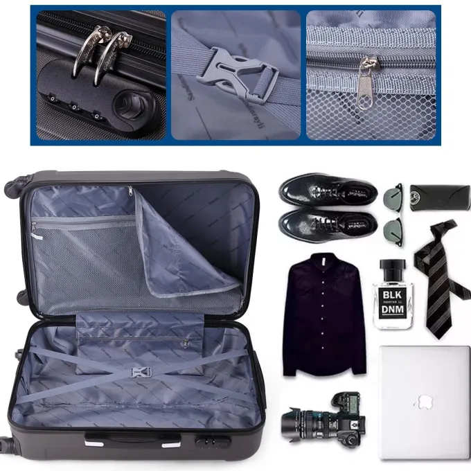 Silk & Salt Jaxpety 3 Pcs LuggaSet Hard Shell ABS Travel Trolley Rolling Suitcase Coded Lock^ Checked Luggage