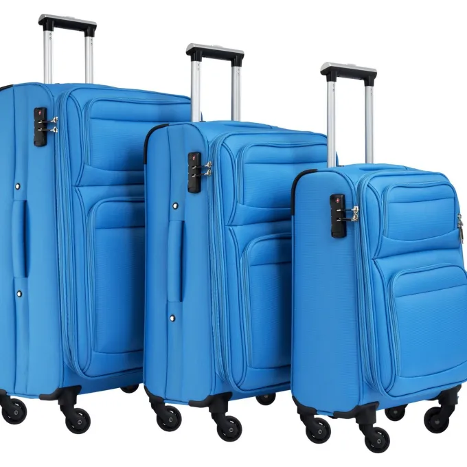 Silk & Salt 3 Pcs Travel Suitcase Set ABS+PC Spinner Suitcase with TSA Lock Blue^ Checked Luggage