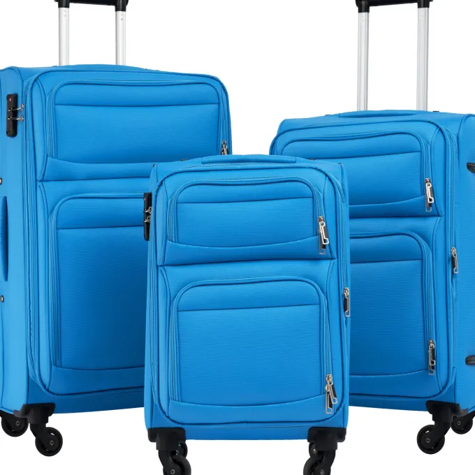 Silk & Salt 3 Pcs Travel Suitcase Set ABS+PC Spinner Suitcase with TSA Lock Blue^ Checked Luggage