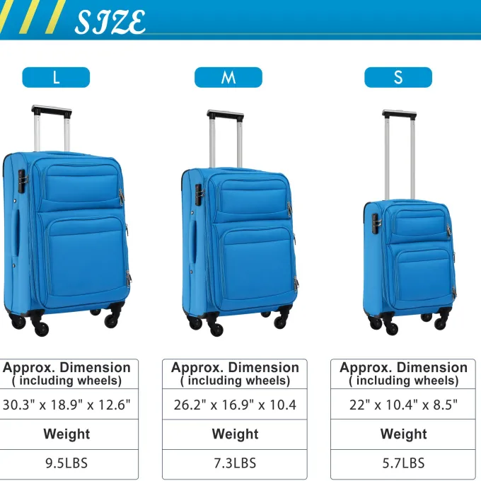 Silk & Salt 3 Pcs Travel Suitcase Set ABS+PC Spinner Suitcase with TSA Lock Blue^ Checked Luggage