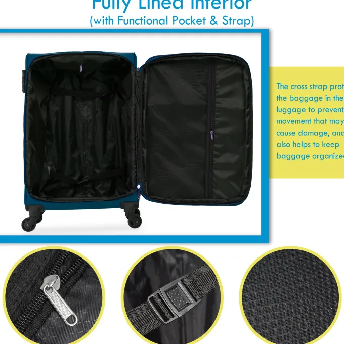 Silk & Salt 3 Pcs Travel Suitcase Set ABS+PC Spinner Suitcase with TSA Lock Blue^ Checked Luggage