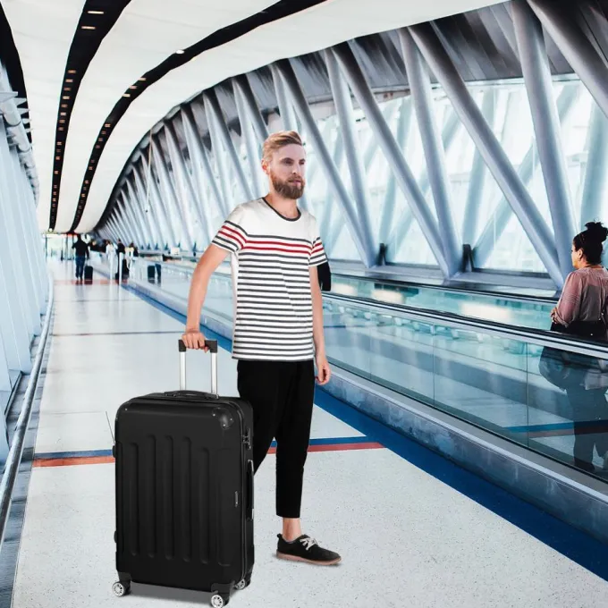 Silk & Salt SalonMore 3 Pcs LuggaTravel Set Bag ABS Trolley Suitcase Black^ Hard Side Luggage