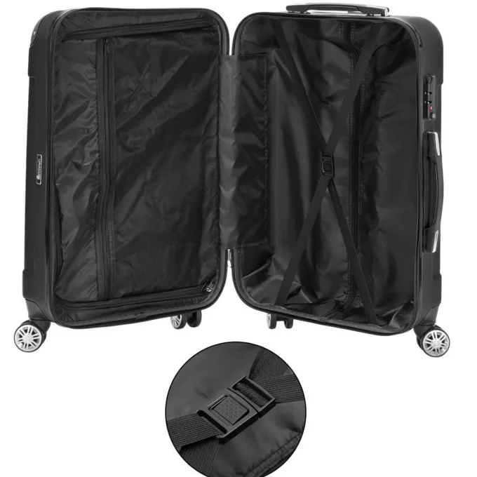 Silk & Salt SalonMore 3 Pcs LuggaTravel Set Bag ABS Trolley Suitcase Black^ Hard Side Luggage