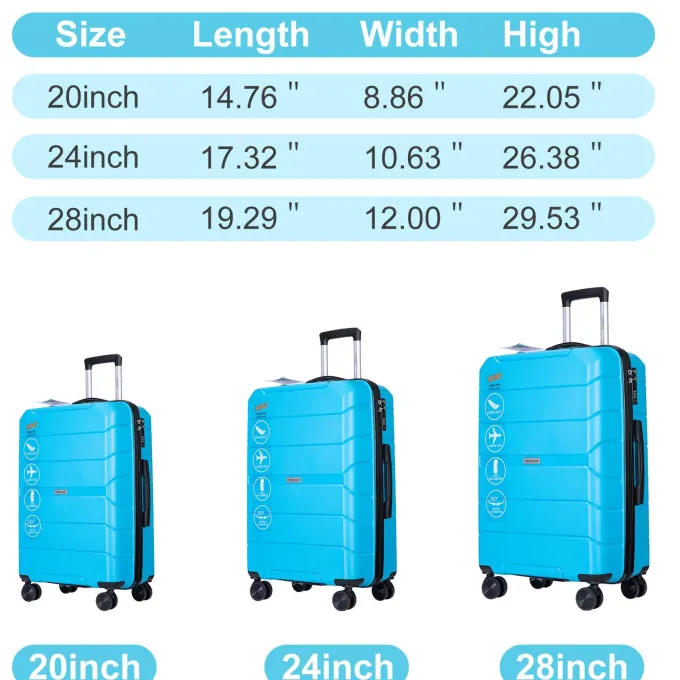 Silk & Salt ANYSUN Expandable 3 Piece LuggaSet with TSA Locks 20in 24in 28in Light Blue^ Checked Luggage