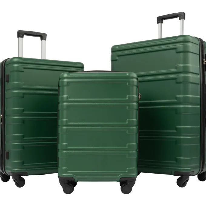 Silk & Salt ANYSUN Expandable 3 Piece LuggaSet with TSA Locks 20in 24in 28in Green^ Hard Side Luggage