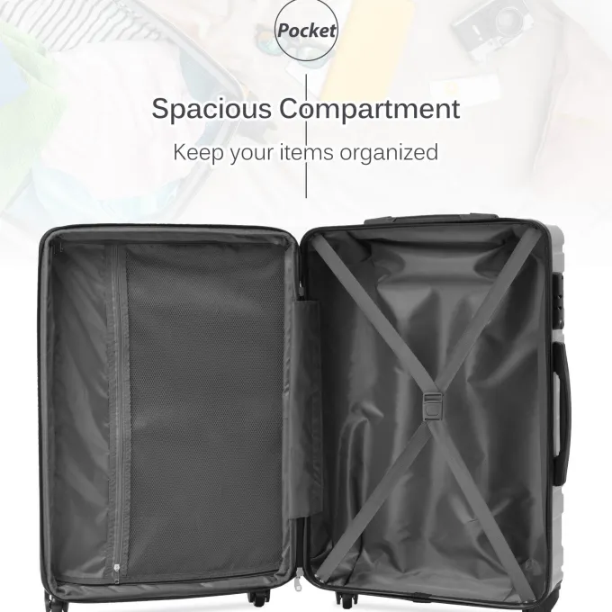 Silk & Salt UBesGoo Hardshell LuggaSets 3 Piece ABS Spinner Suitcase Travelling with TSA Lock and Wheels Gray^ Checked Luggage