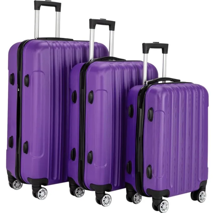 Silk & Salt Ktaxon 3 Pcs LuggaTravel Set Bag ABS Trolley Suitcase Purple^ Hard Side Luggage