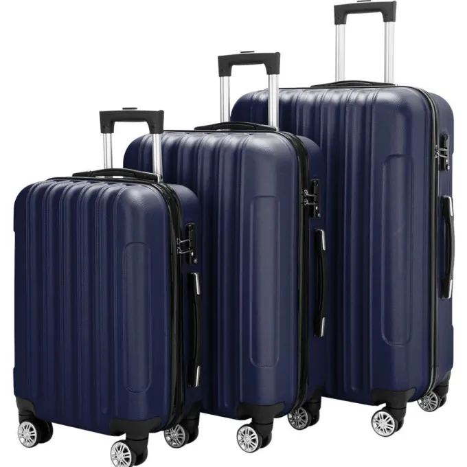 Silk & Salt GoDecor 3 Piece LuggaSets ABS Spinner Travel Suitcase with 4 Wheels Navy Blue^ Hard Side Luggage