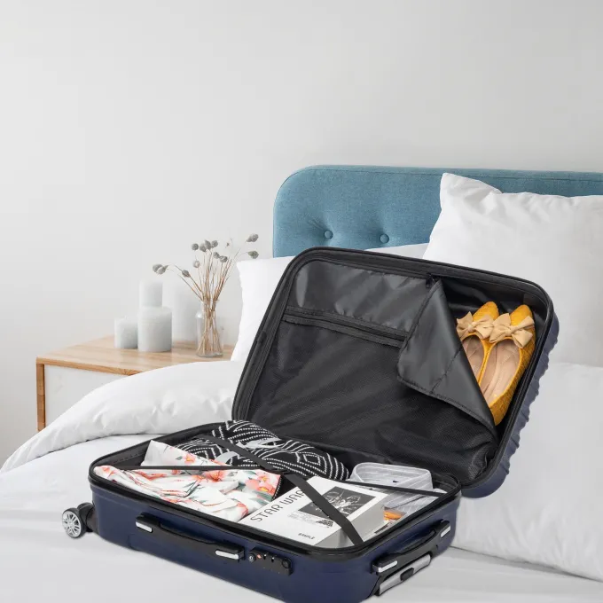 Silk & Salt GoDecor 3 Piece LuggaSets ABS Spinner Travel Suitcase with 4 Wheels Navy Blue^ Hard Side Luggage