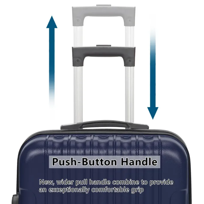 Silk & Salt GoDecor 3 Piece LuggaSets ABS Spinner Travel Suitcase with 4 Wheels Navy Blue^ Hard Side Luggage