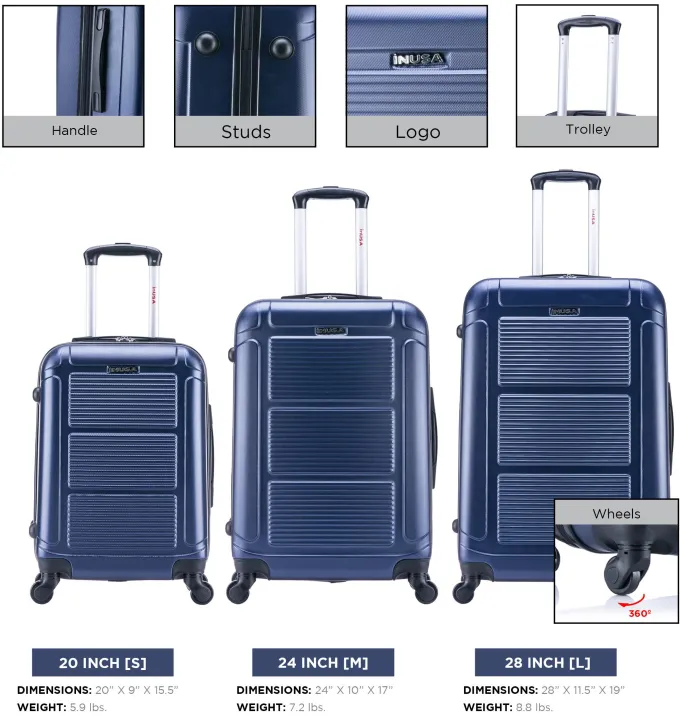 Silk & Salt InUSA Pilot 3-Piece 20/ 24/ 28 Lightweight Hardside Spinner Set Luggage^ Checked Luggage