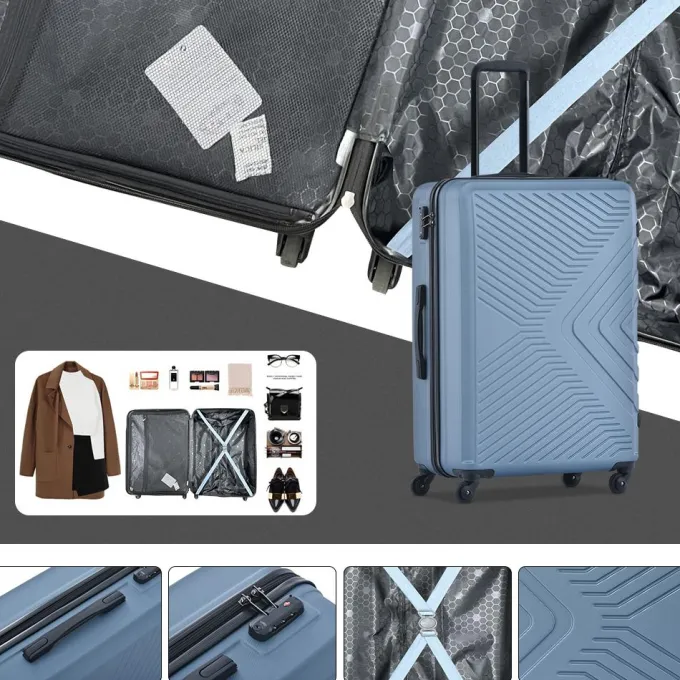 Silk & Salt uhomepro Blue LuggaSets 20 24 28 Expandable Suitcase with Wheels TSA Lock Carry on Luggage 3pcs^ Carry On Luggage