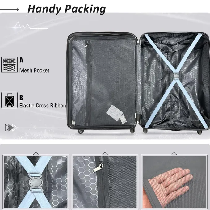 Silk & Salt uhomepro Blue LuggaSets 20 24 28 Expandable Suitcase with Wheels TSA Lock Carry on Luggage 3pcs^ Carry On Luggage