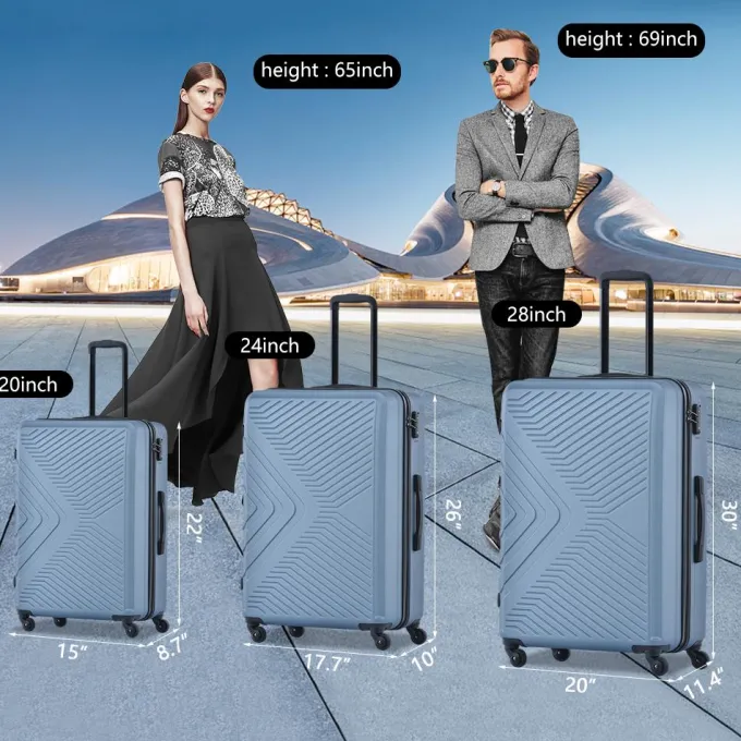 Silk & Salt uhomepro Blue LuggaSets 20 24 28 Expandable Suitcase with Wheels TSA Lock Carry on Luggage 3pcs^ Carry On Luggage