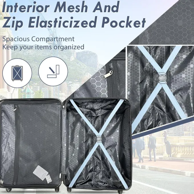 Silk & Salt uhomepro Blue LuggaSets 20 24 28 Expandable Suitcase with Wheels TSA Lock Carry on Luggage 3pcs^ Carry On Luggage