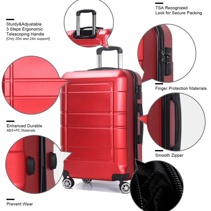 Silk & Salt Traveling Luggage 3pcs Hardside LuggaSet 20+24+28 with TSA Lock Red^ Checked Luggage