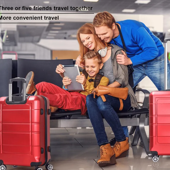 Silk & Salt Traveling Luggage 3pcs Hardside LuggaSet 20+24+28 with TSA Lock Red^ Checked Luggage