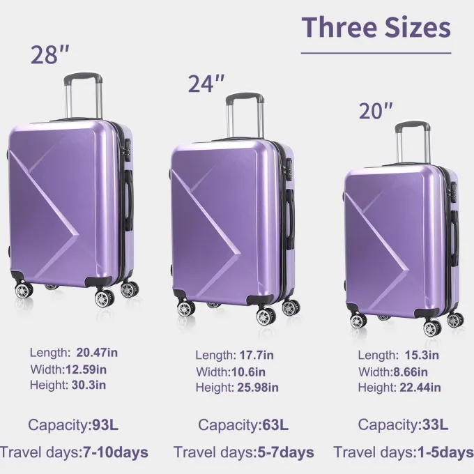 Silk & Salt 3 Piece LuggaSets with Hardside Expandable Spinner Wheel (20/24/28) Purple^ Hard Side Luggage