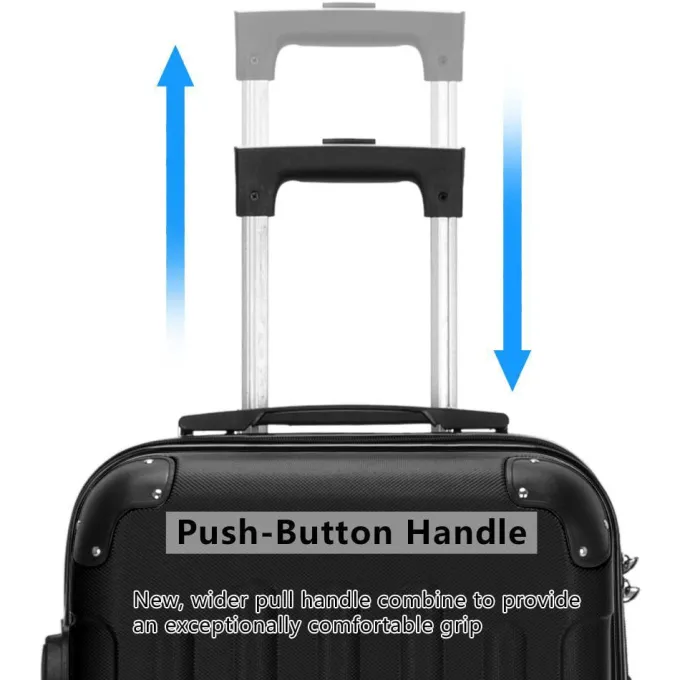 Silk & Salt UBesGoo 3 Pcs LuggaTravel Set Bag ABS Trolley Suitcase with Lock Black^ Hard Side Luggage