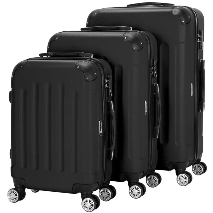 Silk & Salt UBesGoo 3 Pcs LuggaTravel Set Bag ABS Trolley Suitcase with Lock Black^ Hard Side Luggage