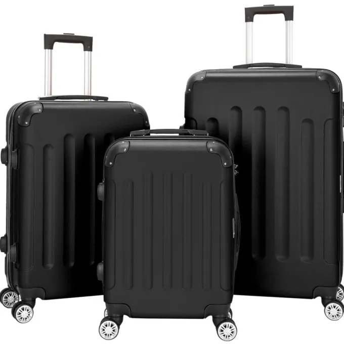 Silk & Salt UBesGoo 3 Pcs LuggaTravel Set Bag ABS Trolley Suitcase with Lock Black^ Hard Side Luggage