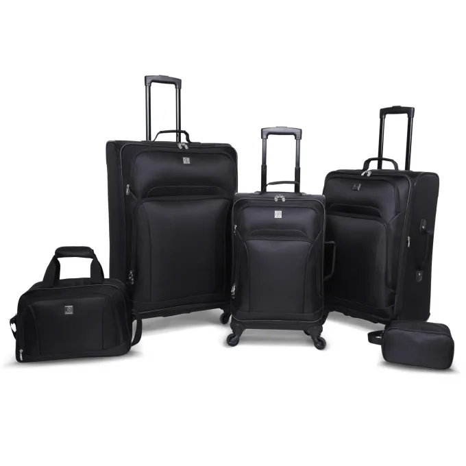 Silk & Salt Prote5 Piece Spinner LuggaSet Includes 28 amp24 Check Bags 20 Carry-on Black^ Checked Luggage
