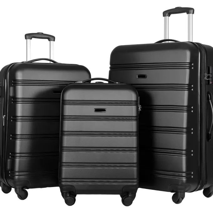 Silk & Salt Black 3Pcs LuggaSet Hardside Spinner Suitcase with TSA Lock 3 Size 20 24' 28 Travel Bag^ Luggage Sets