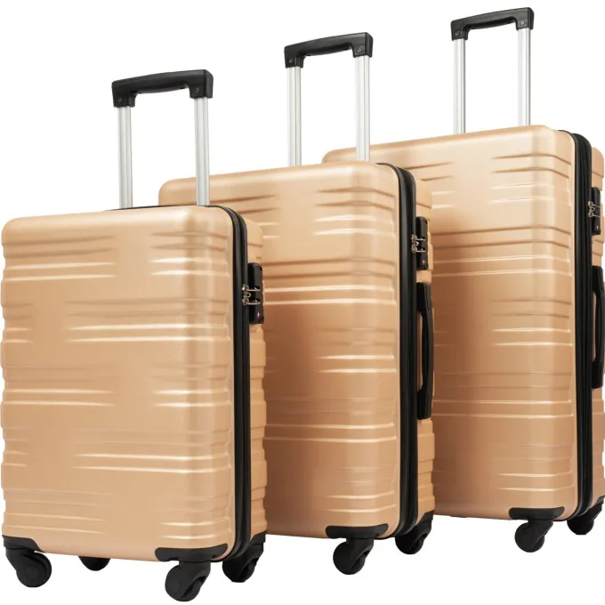 Silk & Salt Hommoo Expandable Hardside Luggawith TSA Lock 3-Piece Set (20 /24 /28) Gold^ Checked Luggage