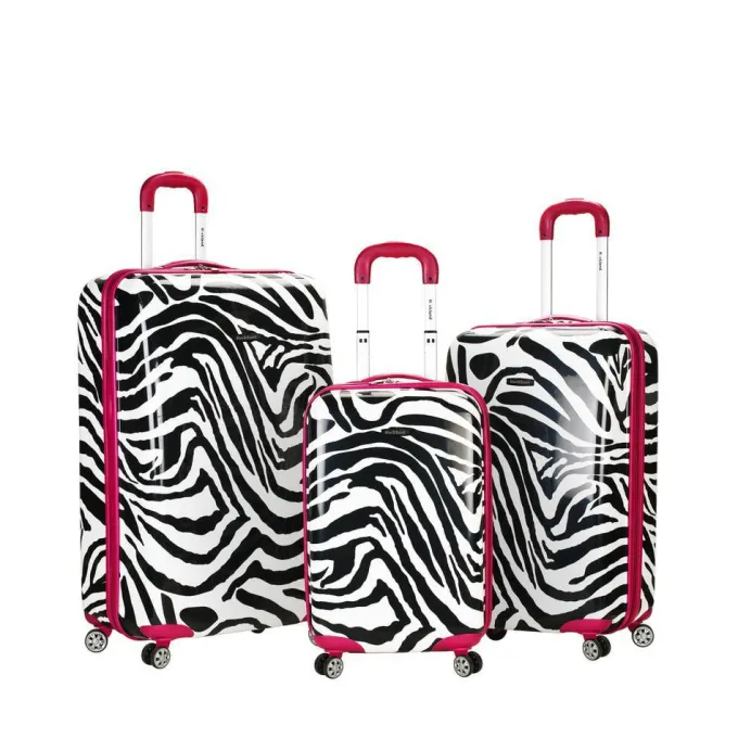 Silk & Salt 3Pc Safari Polycarbonate/Abs Upright Set Pink Zebra^ Luggage Sets