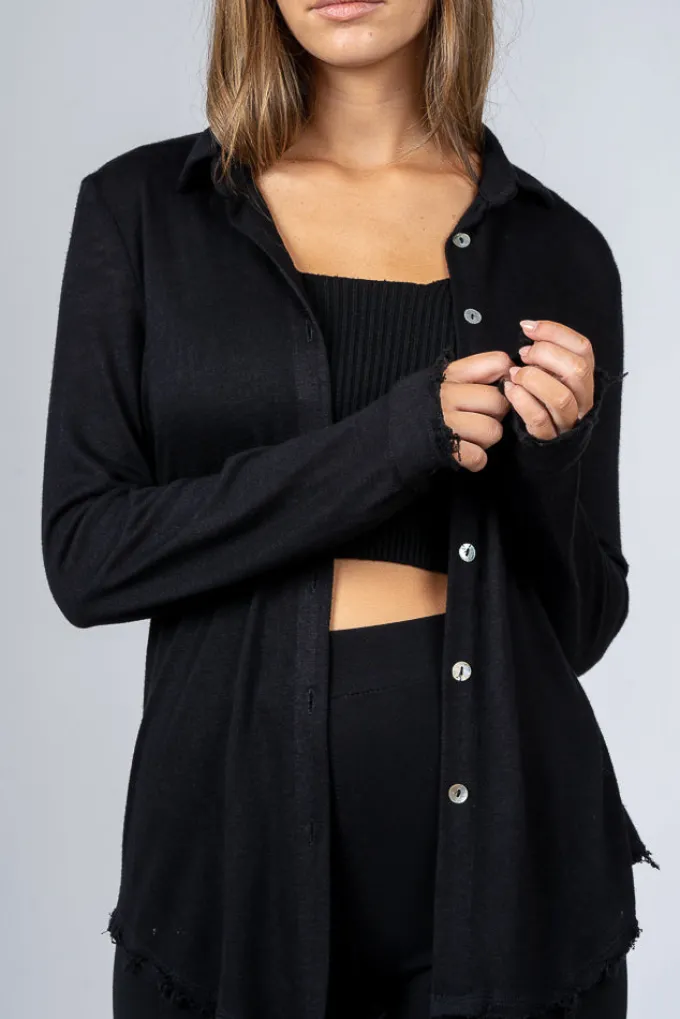 Silk & Salt limited edition distressed button down shirt - black^ Tops