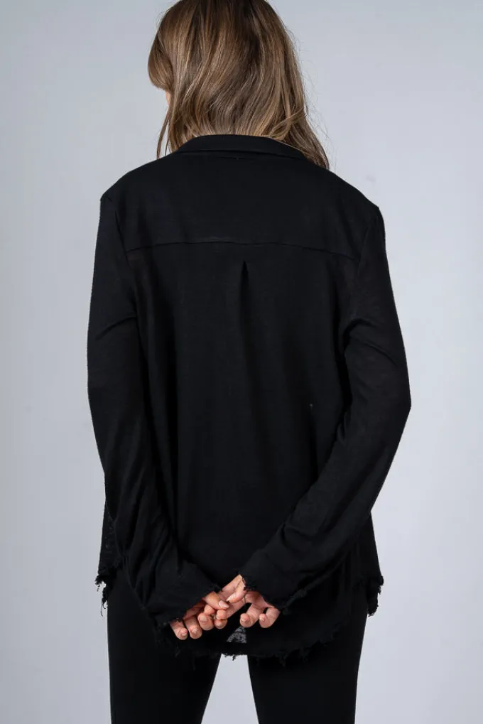 Silk & Salt limited edition distressed button down shirt - black^ Tops
