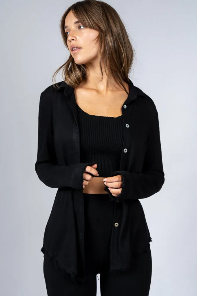 Silk & Salt limited edition distressed button down shirt - black^ Tops