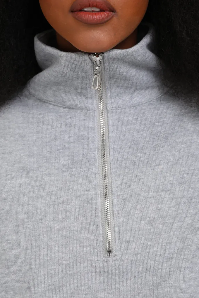 Silk & Salt zip high neck sweatshirt - grey^ Hoodies & Sweatshirts